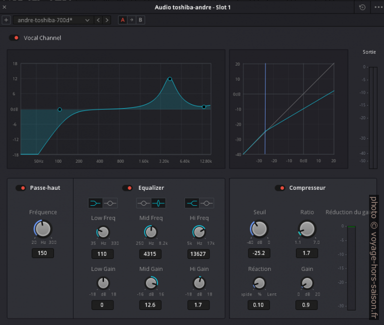 Interface du filtre Vocal Channel. Photo © André M. Winter
