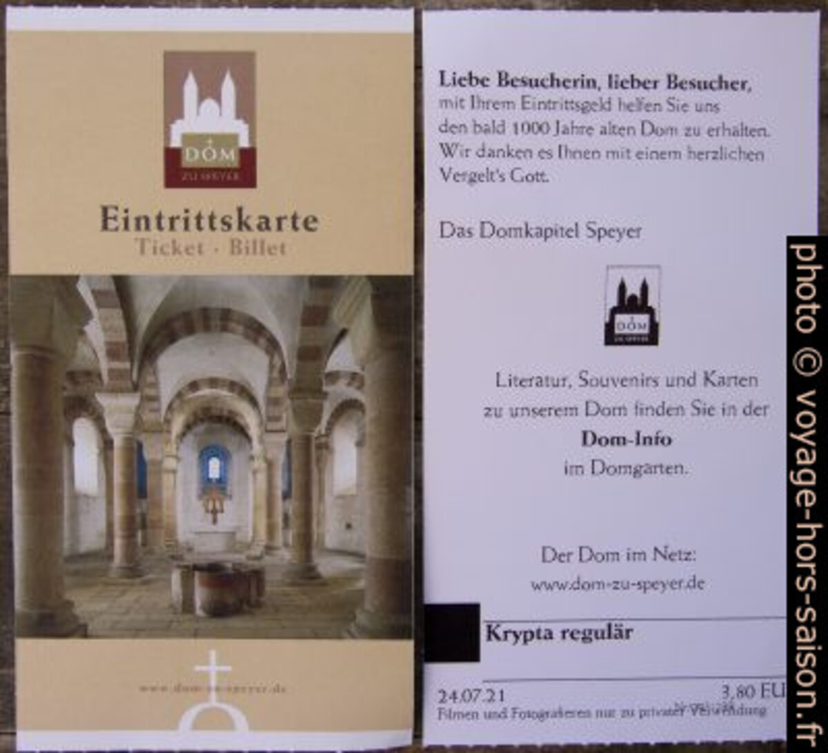 Carte d'entrée pour la crypte de Speyer. Photo © André M. Winter