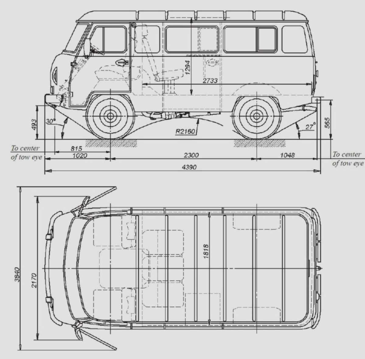 UAZ 542 de côté et de dessus