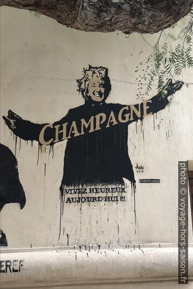 Graffiti «Champagne, Vivez heureux aujourd'hui» par Anto. Photo © Alex Medwedeff