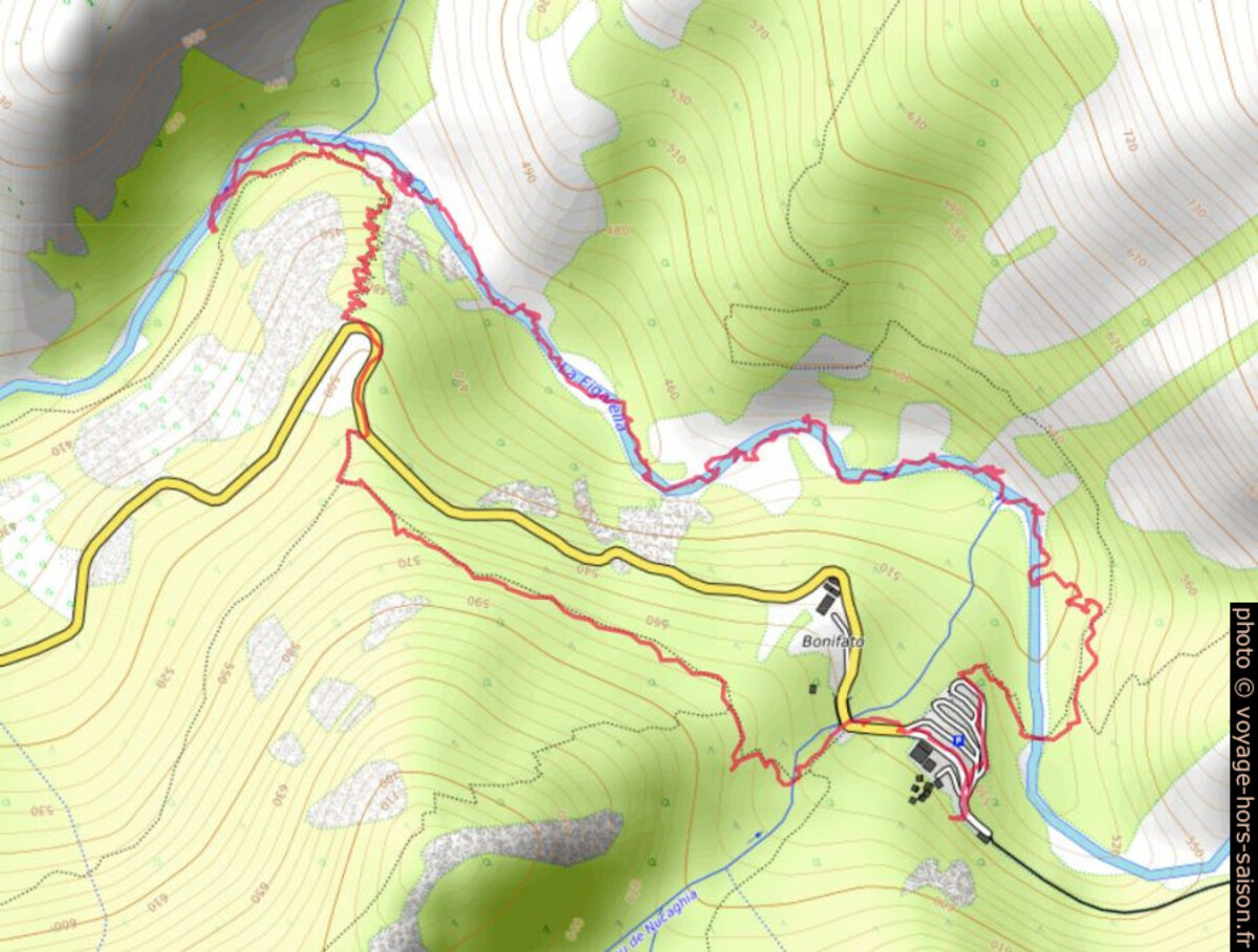 Carte OpenTopoMap de la Figarella et notre tracé GPX