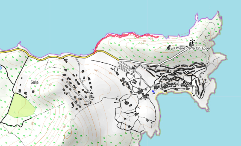 Carte OpenTopoMap de la Punta di a Chiappa avec notre tracé GPX