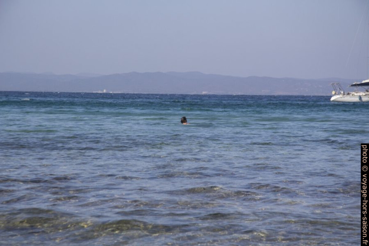 Alex nage à la Plage de Notre-Dame fin octobre. Photo © André M. Winter