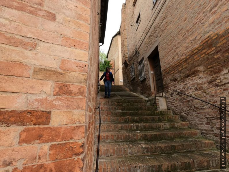 Alex descend une des ruelles avec escaliers. Photo © André M. Winter