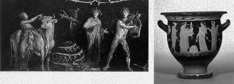 Exemples de «nombrils» à Pompéi et sur un vase grec antique. Photo © André M. Winter