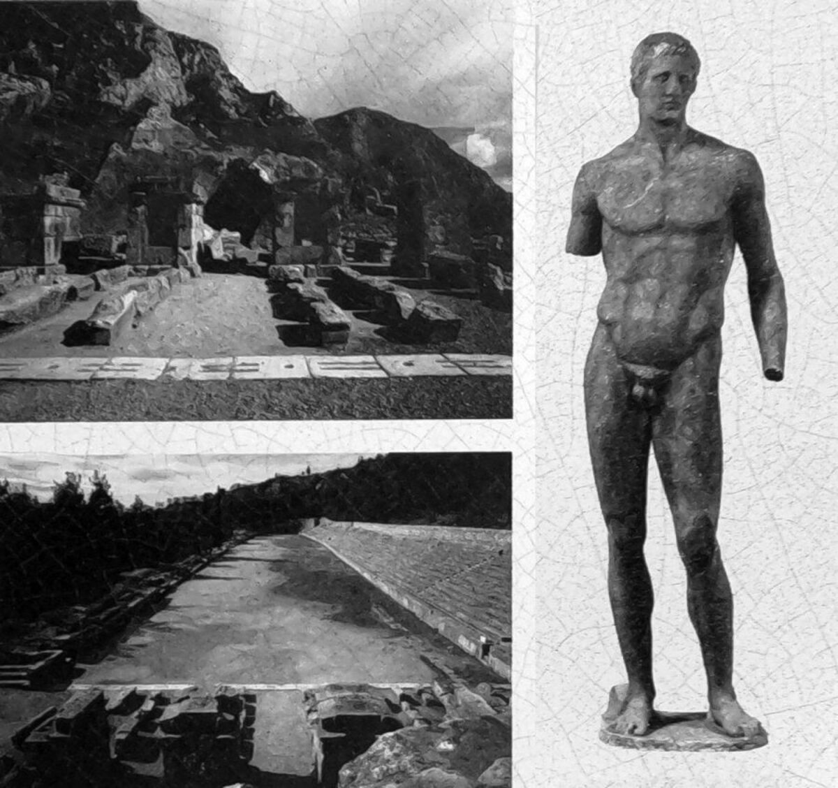 Porte monumentale, la piste et la statue de l'athlète Agias. Photo © André M. Winter