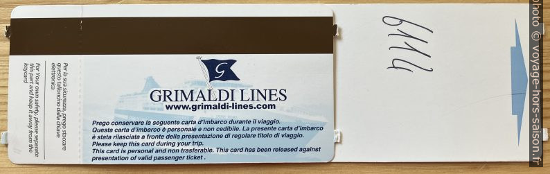 Cartes-clés reprogrammées de Grimaldi Lines. Photo © André M. Winter
