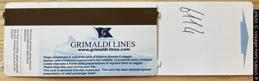 Cartes-clés reprogrammées de Grimaldi Lines. Photo © André M. Winter