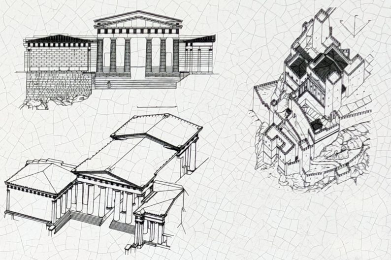 Schémas des Propylées en période classique et comme forteresse au 15e siècle