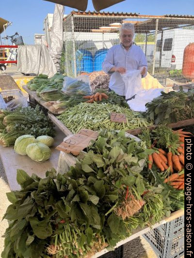 Stand de légumes sur le marché de Kalamata. Photo © Alex Medwedeff