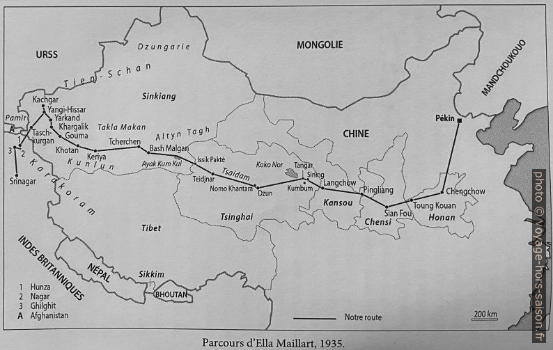 Carte du voyage d'Ella Maillart et de Peter Fleming en 1935