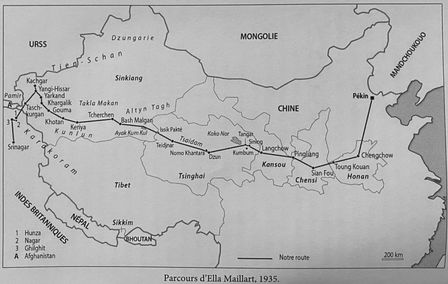 Carte du voyage d'Ella Maillart et de Peter Fleming en 1935