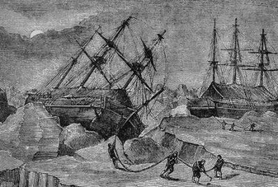 Les navires Erebus et Terror pris dans la glace