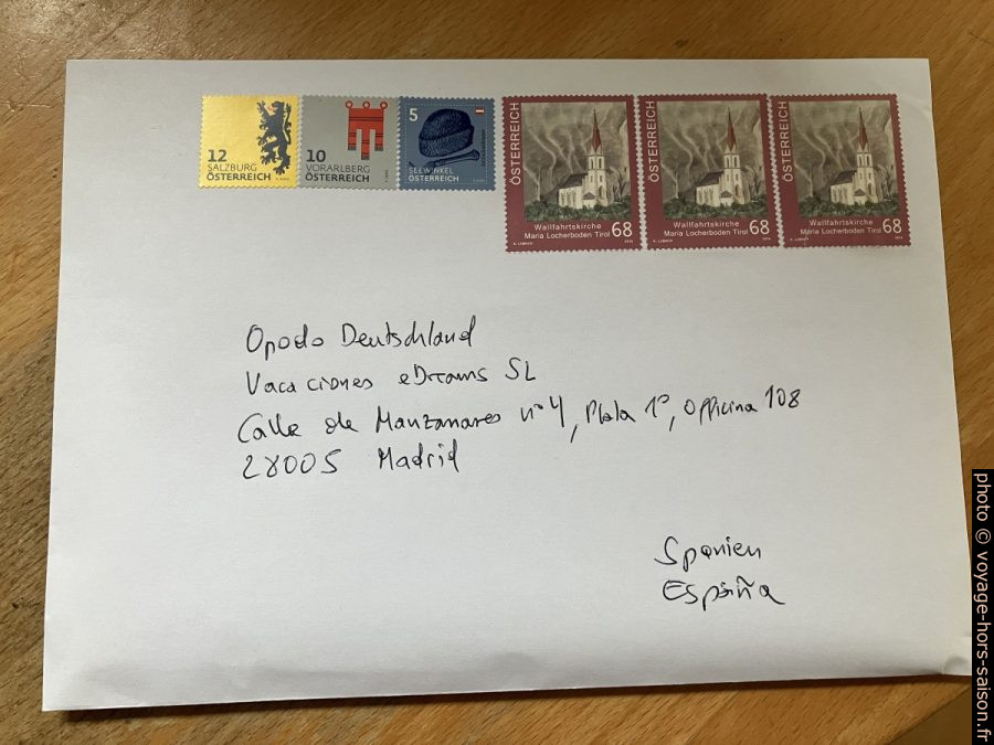 Lettre adressée à la centrale d'Opodo à Madrid